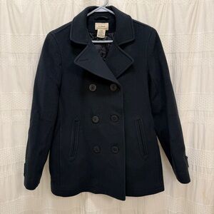 Vintage L.L. Bean Bellandi Wool Double Breasted Navy Blue Peacoat Womens 8